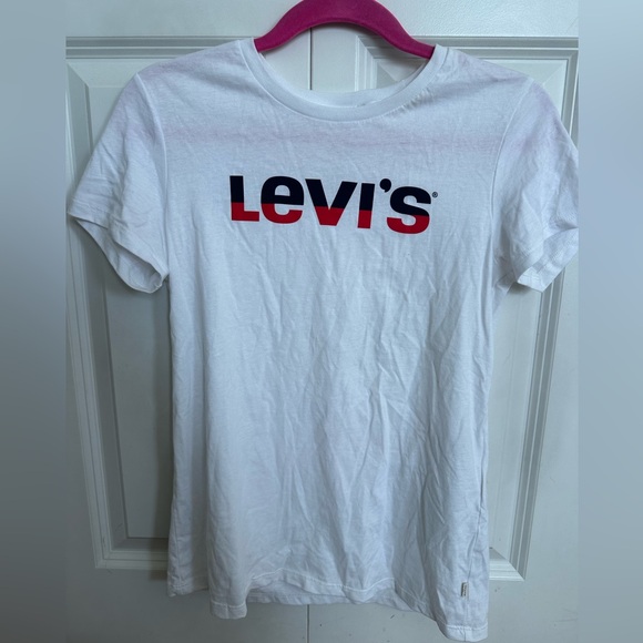 Levi's White Tee with Red and Blue Logo - Picture 1 of 2